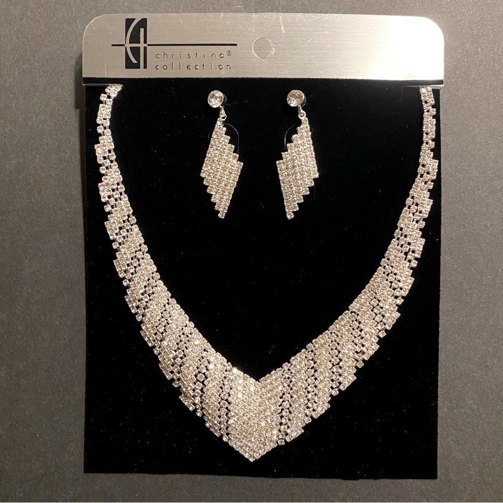Rhinestone Necklace and Earring Set